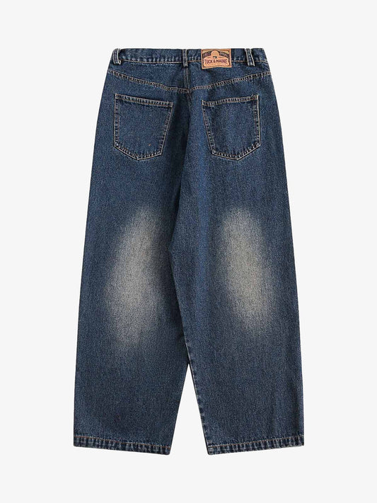 Distressed Ink Graffiti Straight Jeans 