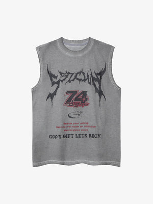 Retro Washed Letter Print Vest 