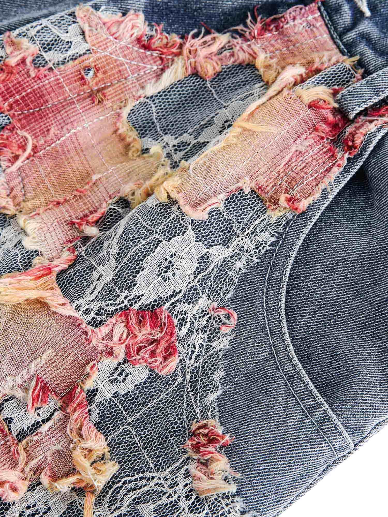 Thesupermade Craftsmanship Ripped Floral Denim Shorts - 2135 