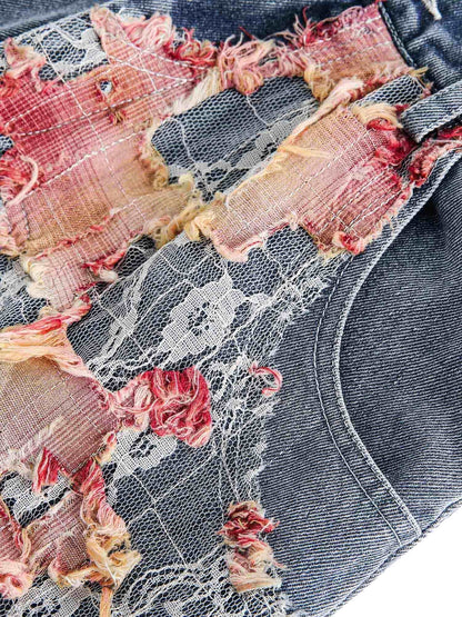 Thesupermade Craftsmanship Ripped Floral Denim Shorts - 2135 