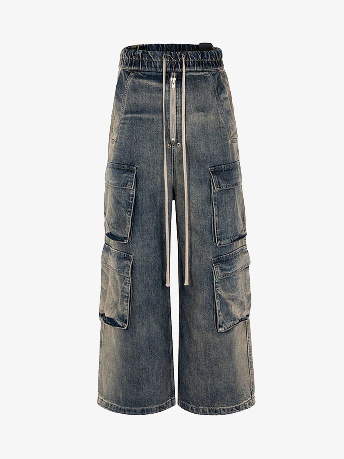 Blue multi-pocket wide leg jeans
