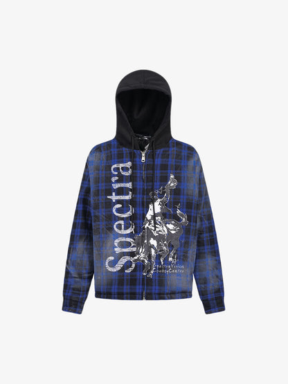 Thesupermade Dark Plaid Hooded Quilted Jacket 