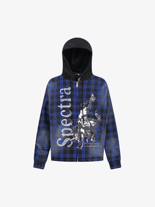 Thesupermade Dark Plaid Hooded Quilted Jacket 
