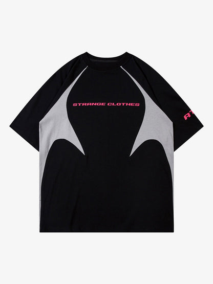 Retro Color-Blocked Deconstructed Stitching Racing T-shirt 