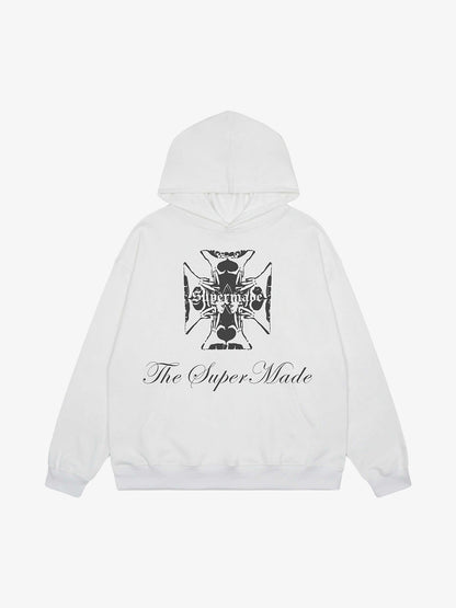 Street Cross Letters Print Hoodie 