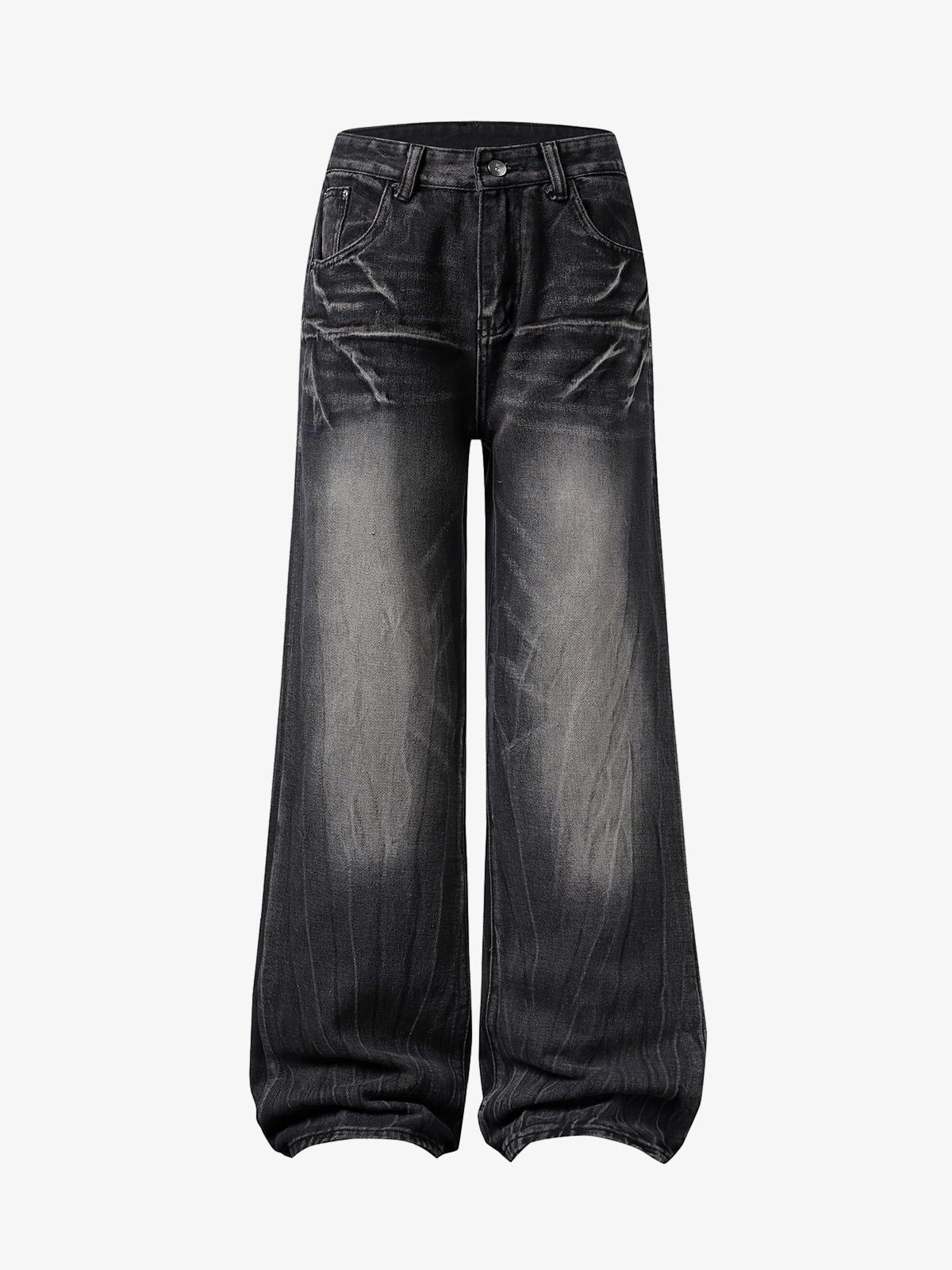 Washed Distressed Straight Jeans 