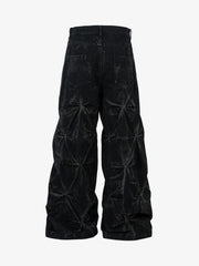 Denim Heavy Washed Distressed Pleated Baggy Jeans - 2282 