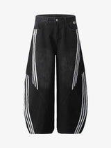 Striped Stitching Barrel Jeans - 2423 