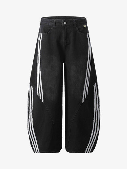 Striped Stitching Barrel Jeans - 2423 