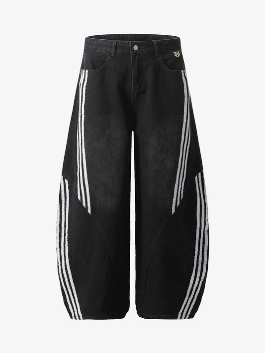 Striped Stitching Barrel Jeans - 2423 