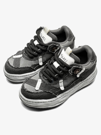 Distressed Deconstructed Split Whisker Platform Sneakers 