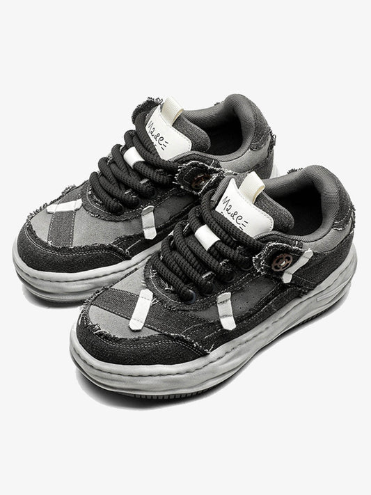 Distressed Deconstructed Split Whisker Platform Sneakers 