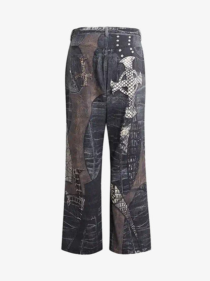 Thesupermade Full Cross Stitching Leather Flare Jeans 