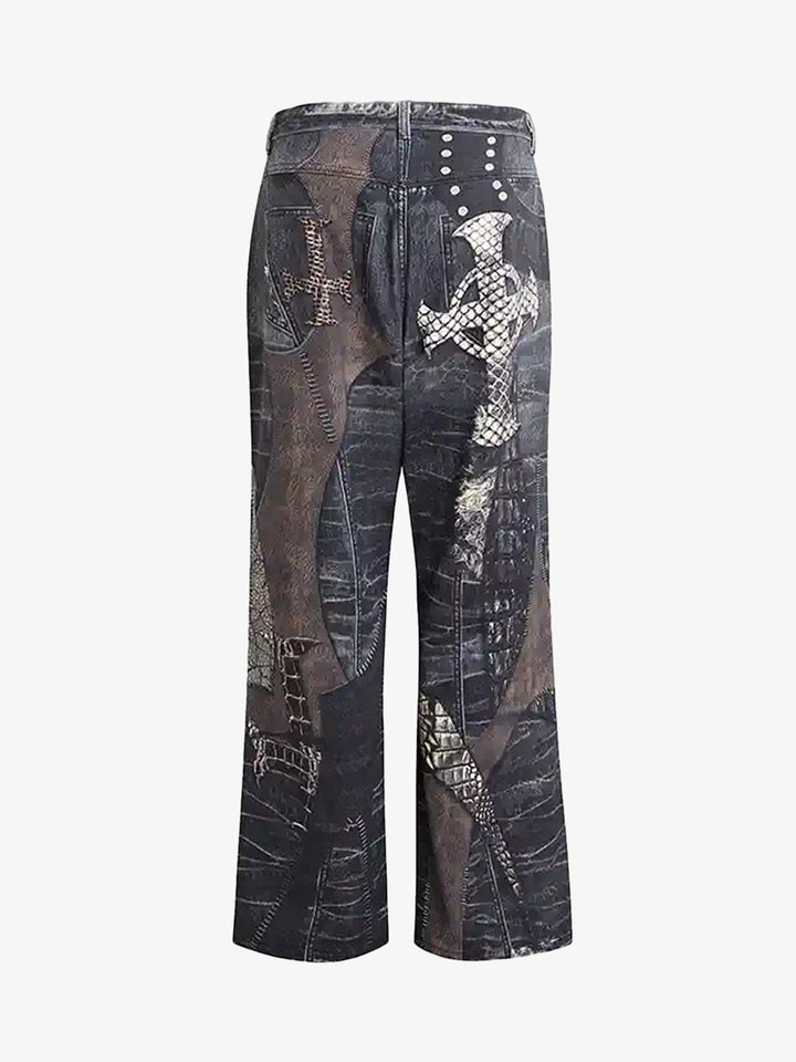 Thesupermade Full Cross Stitching Leather Flare Jeans 