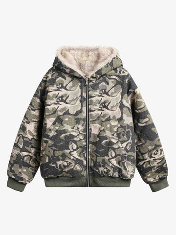 Thesupermade Camouflage Fur Hooded Jacket - 2353 