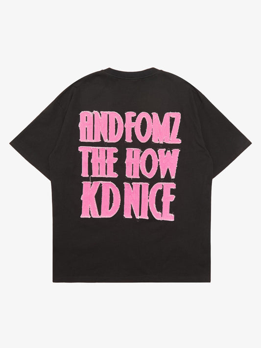 Thesupermade Pink Letter Applique Street Rap T-shirt - 2145 