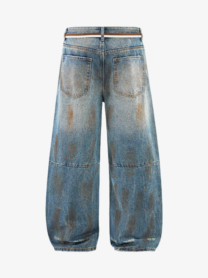 Retro Ink-Splashed Ripped Jeans 