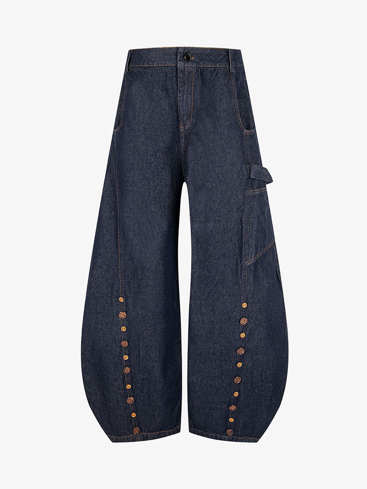 Button Embroidered Barrel Jeans 