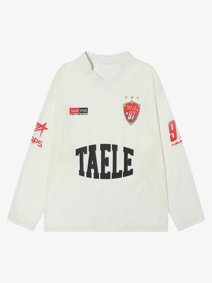 Retro Jersey Mesh Print Long Sleeve T-shirt 