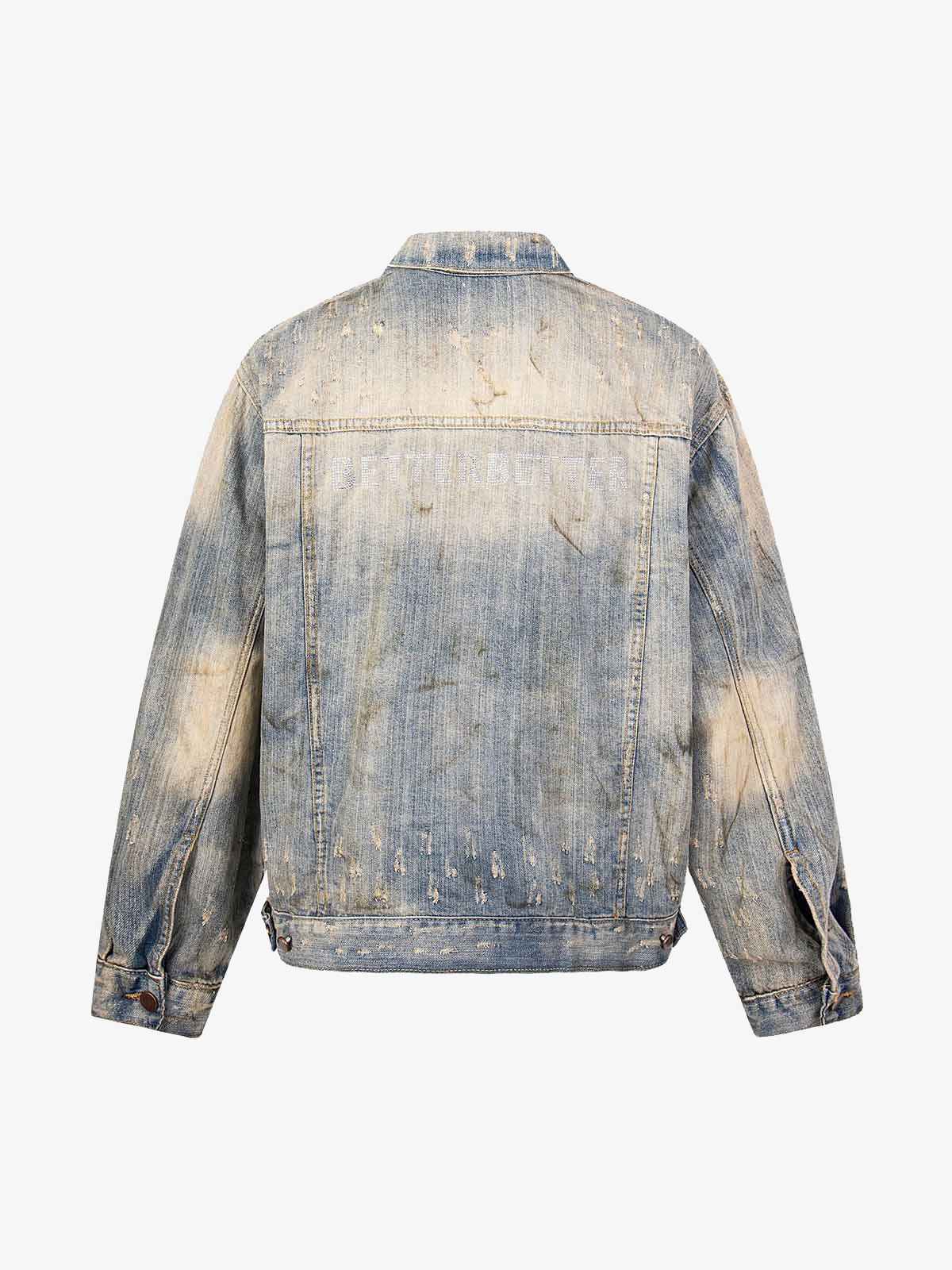 Mud-dyed Distressed Rhinestone Denim Jacket - 2336 