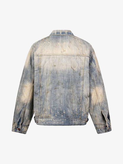 Mud-dyed Distressed Rhinestone Denim Jacket - 2336 