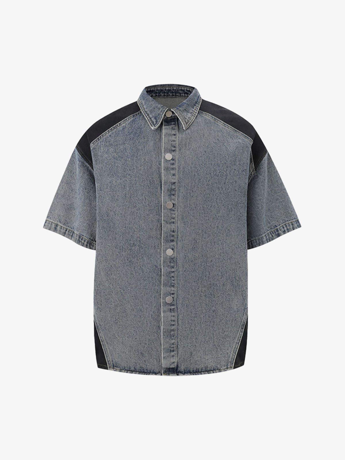 Deconstructed Patchwork Short-Sleeve Cropped Denim Set 