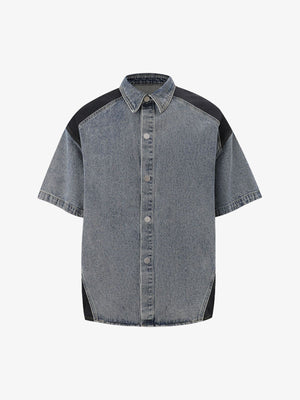 Deconstructed Patchwork Short-Sleeve Cropped Denim Set 