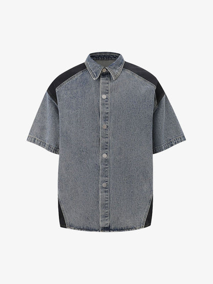 Deconstructed Patchwork Short-Sleeve Cropped Denim Set 