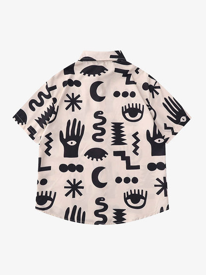 Thesupermade Vintage Full Print Lapel Short Sleeve Shirt 