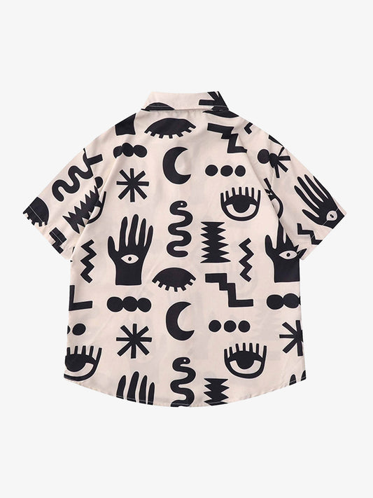 Thesupermade Vintage Full Print Lapel Short Sleeve Shirt 