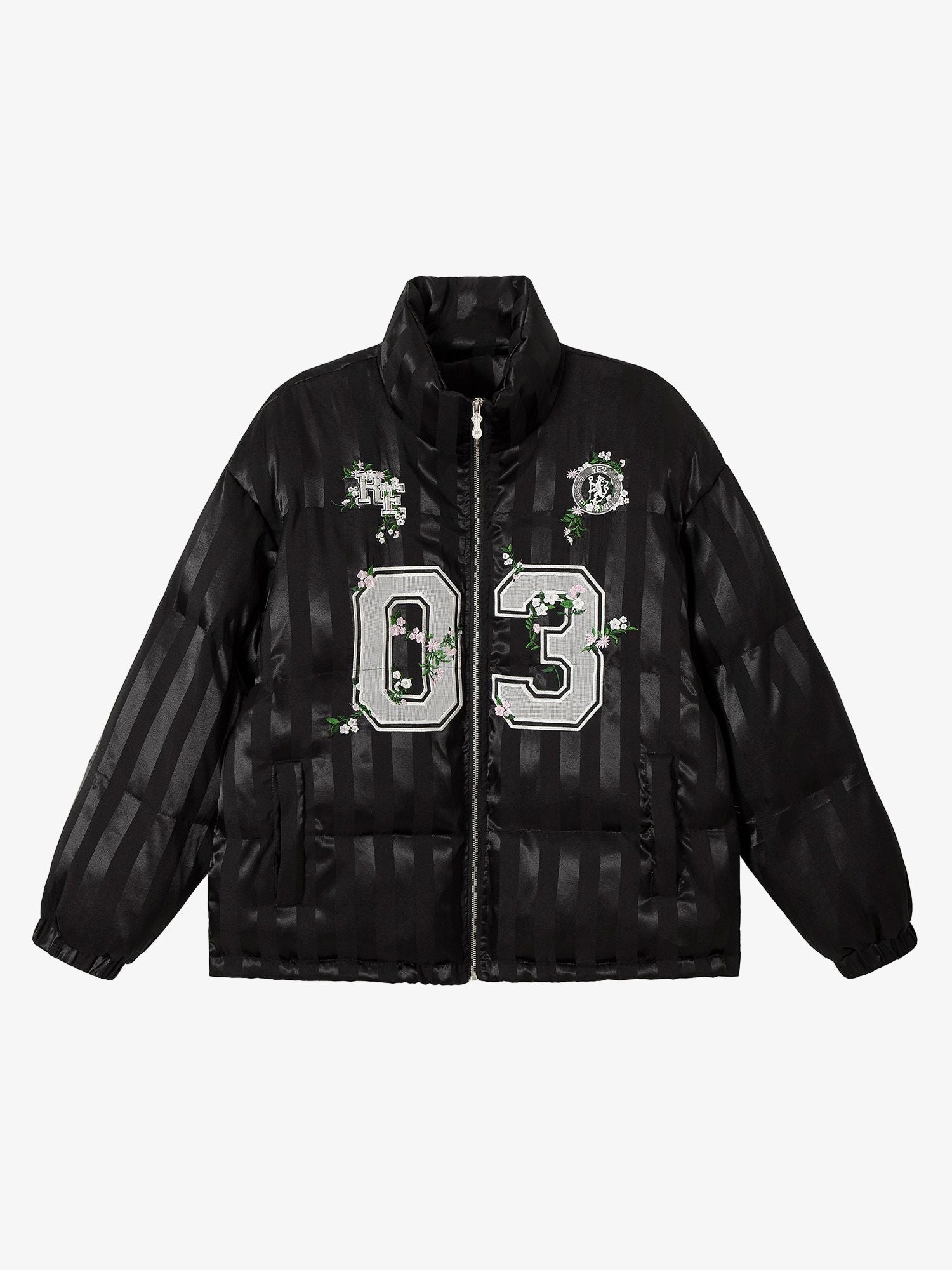 Thesupermade Floral Letter Embroidered Stand Collar Cotton Coat 
