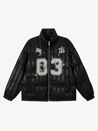 Thesupermade Floral Letter Embroidered Stand Collar Cotton Coat 