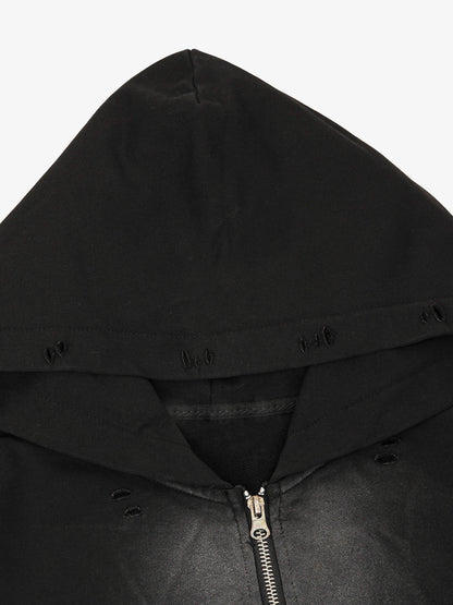 Washed Ripped Zip Up Hoodie 