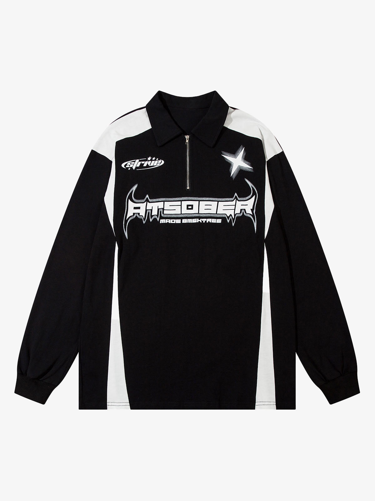 Thesupermade Star Color-Blocking Long Sleeve Quarter Zipper Shirt 