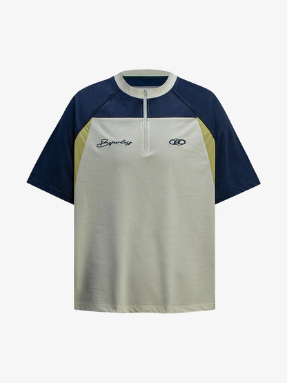 Quick-Dry Contrast Color Quarter Zip Up T-shirt 