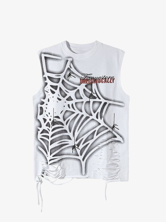 Raggedy Design Spider Web Graphic Vest - 2360 