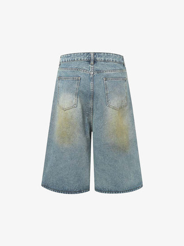 Washed Distressed Spray-Painted Ripped Jorts 