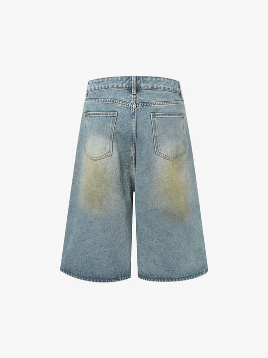 Washed Distressed Spray-Painted Ripped Jorts 