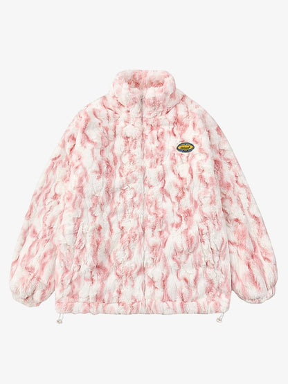Tie-Dye Stand Collar Sherpa Jacket 
