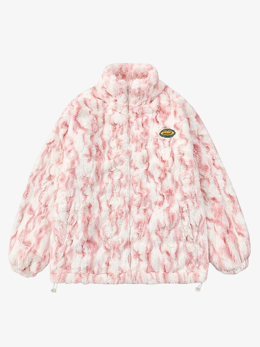 Tie-Dye Stand Collar Sherpa Jacket 