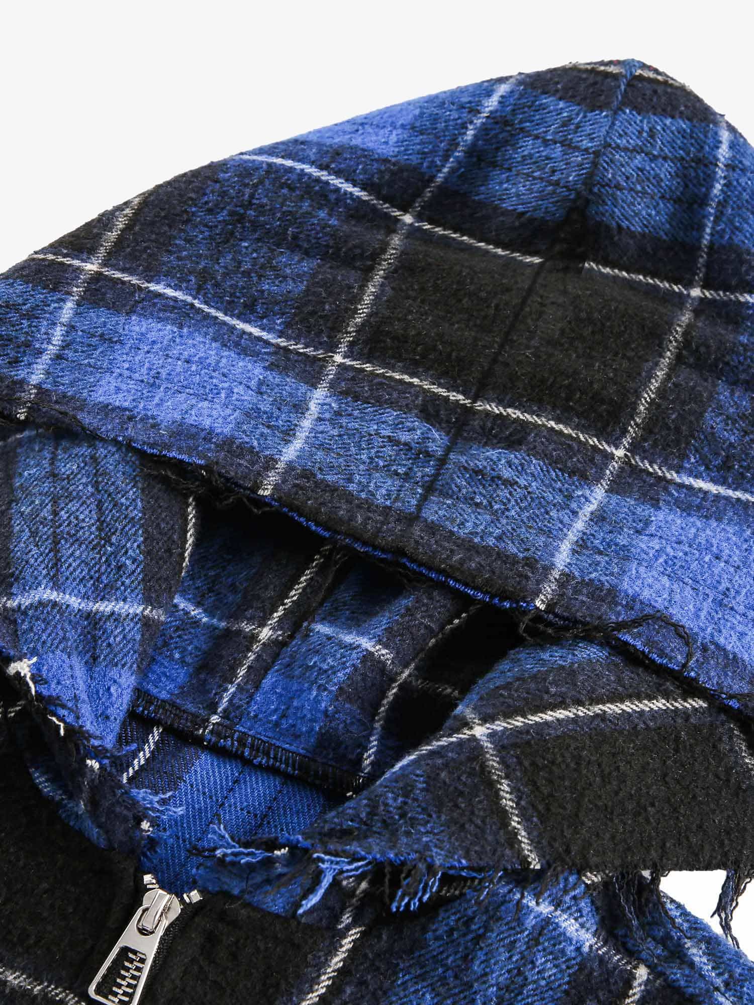 Thesupermade Plaid Brushed Cardigan Hooded Shirt 