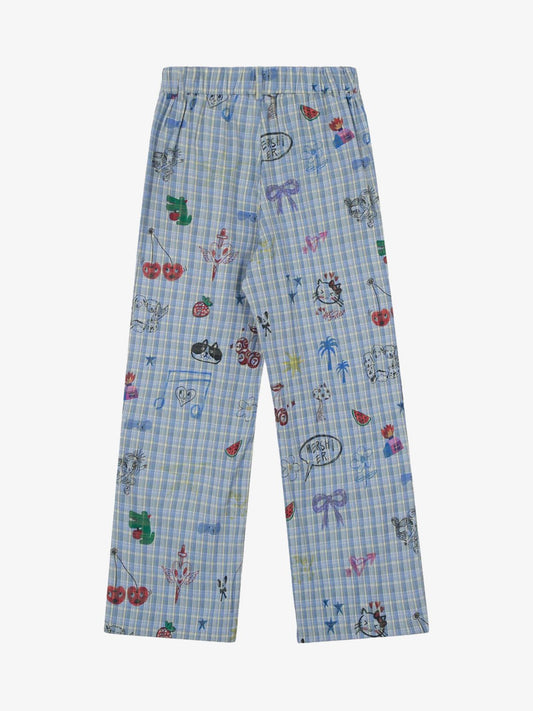 Fun Floral and Fruit Prints Plaid Pants 