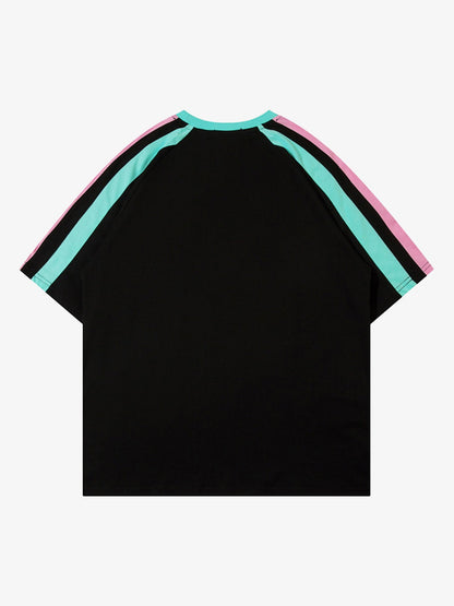 Sports Style Color-Blocked Splicing T-shirt 