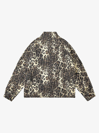 Thesupermade Retro Leopard Printed Denim Jacket 