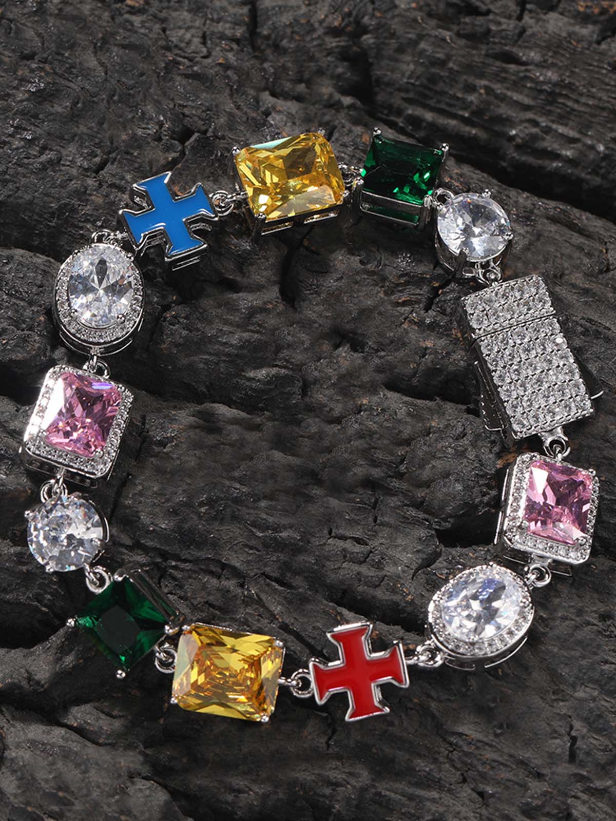 Colorful Zircon Evil Eye Cross Necklace 