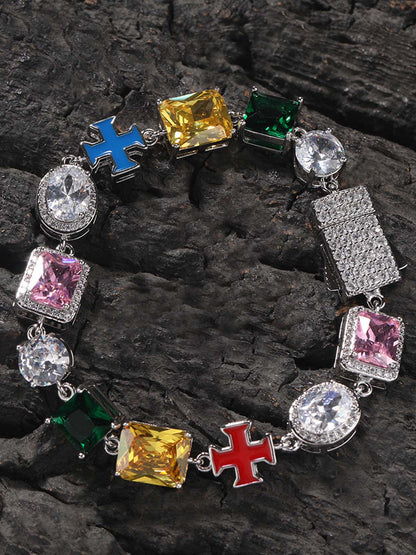 Colorful Zircon Evil Eye Cross Necklace 