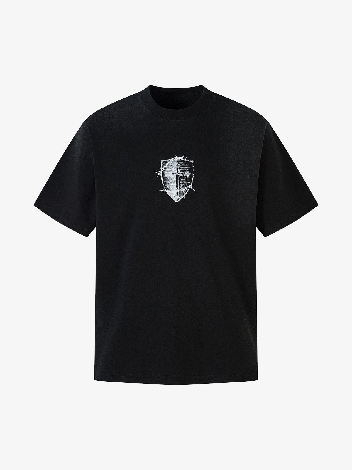 Heavy Cotton Washed Cross Shield Print T-shirt 