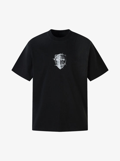Heavy Cotton Washed Cross Shield Print T-shirt 