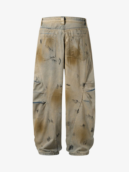 Washed Graffiti Spray Paint Barrel Jeans 