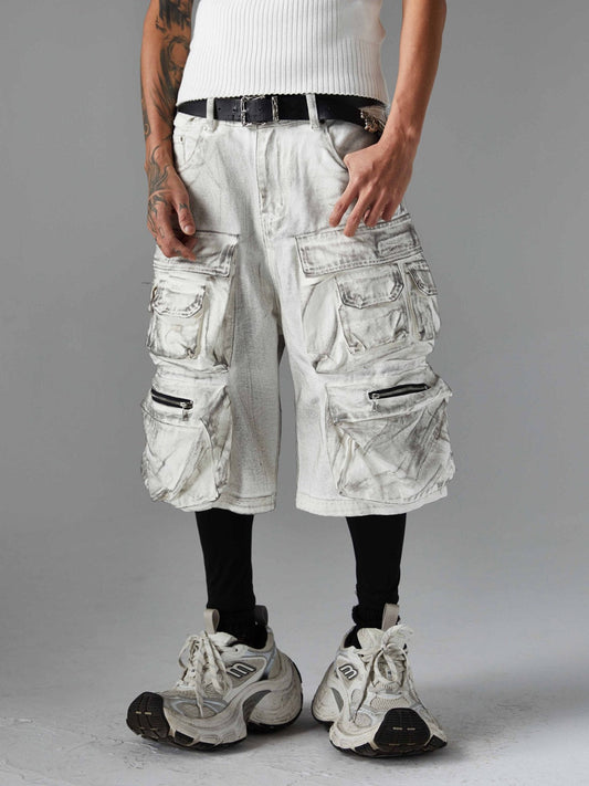 Distressed Multi-Pocket Cargo Shorts 